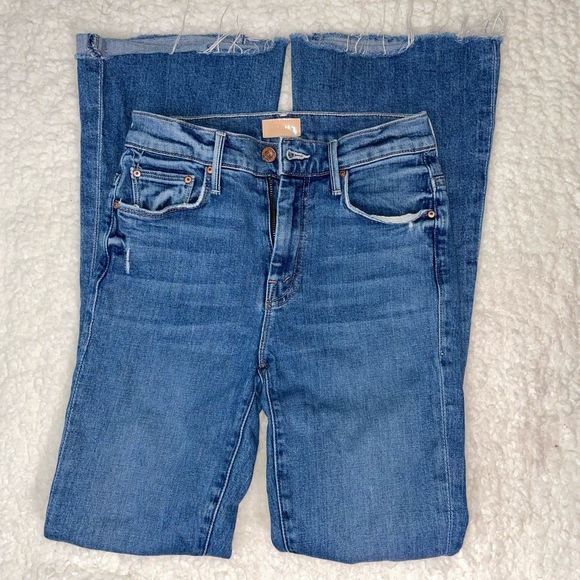 MOTHER The Weekender Fray Mid Rise Flare Blue Jeans, women's size 24 - Picture 2 of 12
